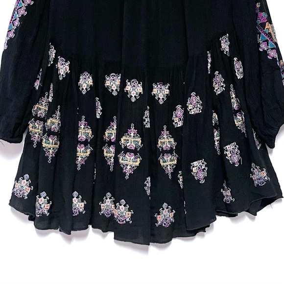 Free People Arianna Tunic Top Black Babydoll Embroidered Boho XS Gauzy Festival - Picture 5 of 16